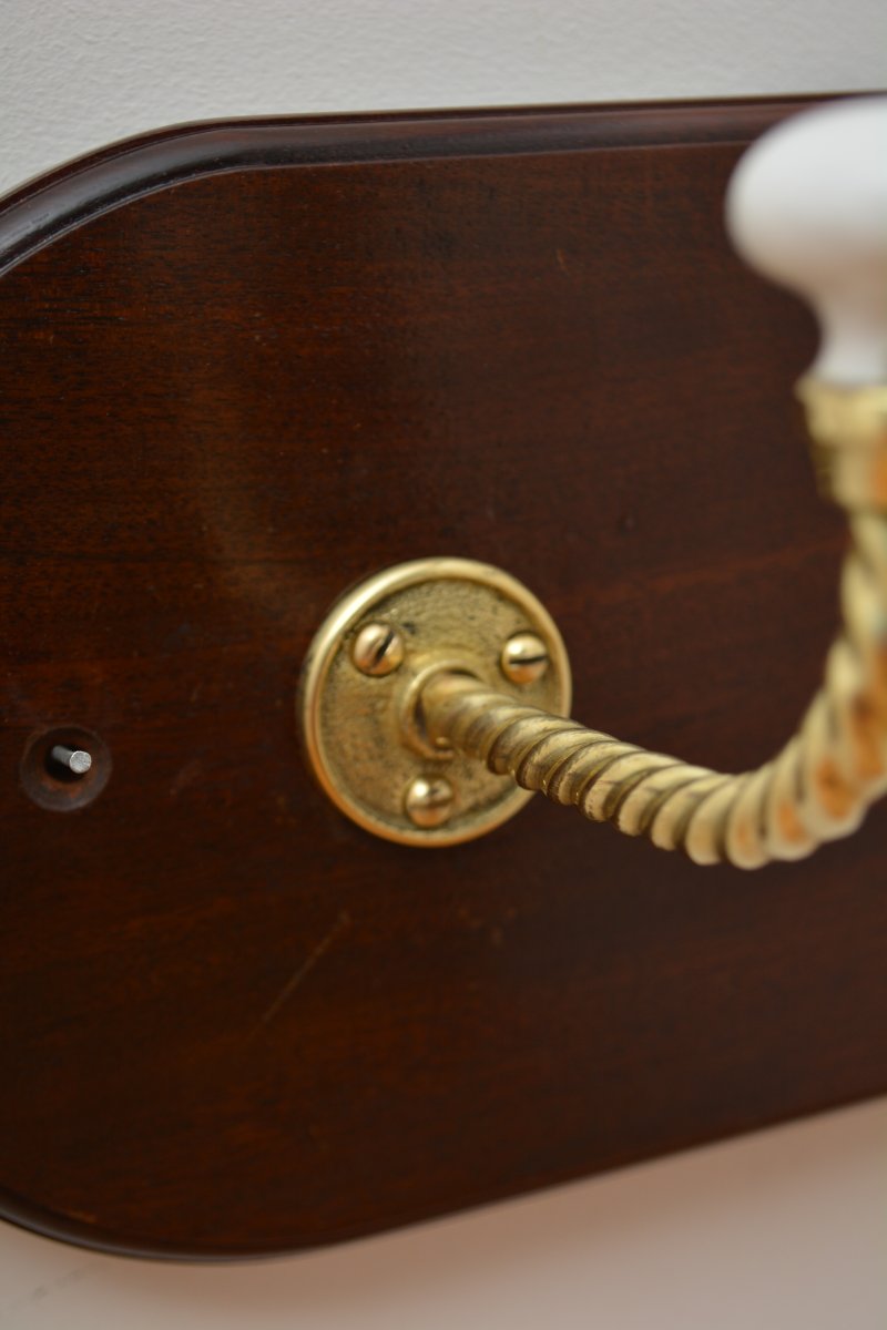 Antique Mahogany And Brass Coat Rack Coat Hooks - Image 7